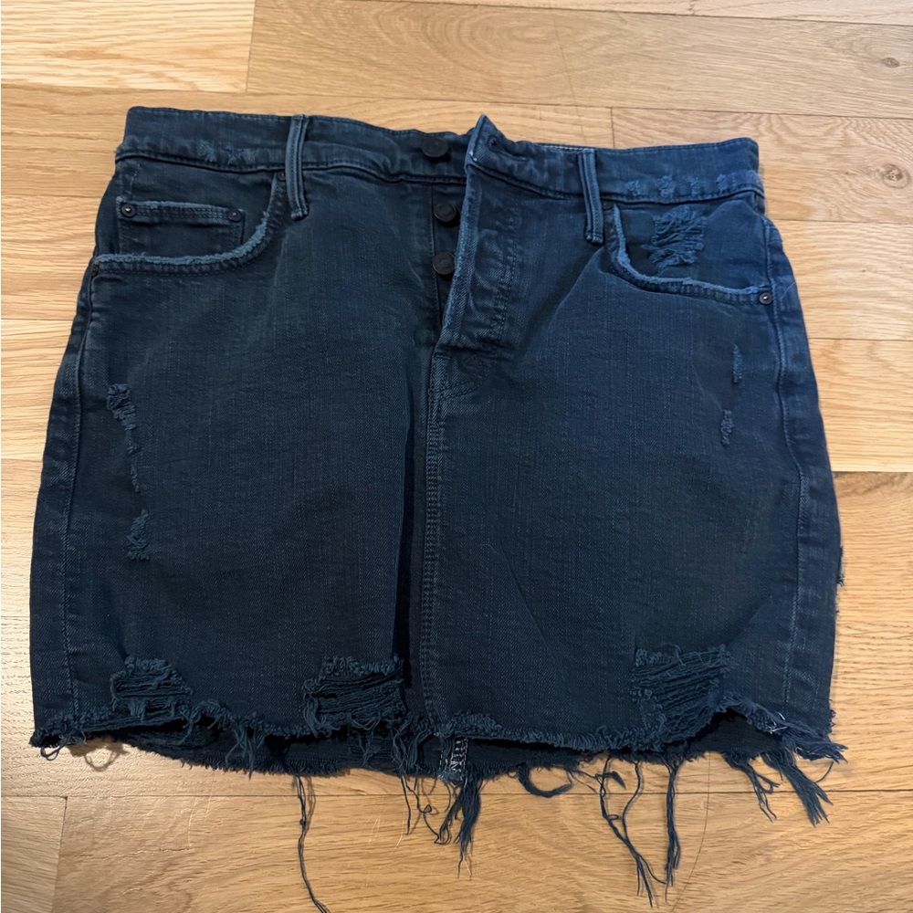 MOTHER Dark Blue Distressed Mini Skirt